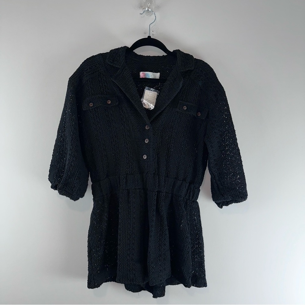 FP Beach Ryan Romper Crochet Bohemian Resortwear Romper in Black Size S